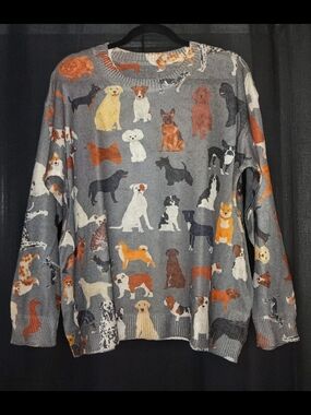 🐾Grey Dog Pattern Italian Knit Sweater. Size, XL. NWOT!